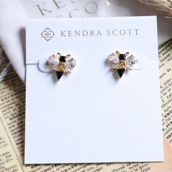Kendra Scott Gold Crystal Stud Earrings - Bee - Picture 1 of 2